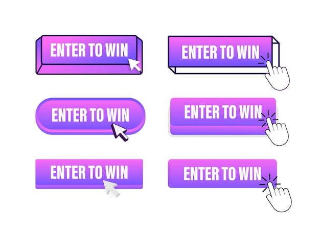 enter to win button with pointer clicking enter to win web buttons set user interface element in f