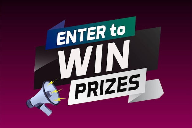 Enter to win prizes word concept vector illustration with megaphone and 3d style for use landing pa