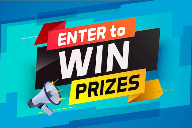 Enter to win prizes word concept vector illustration with megaphone and 3d style