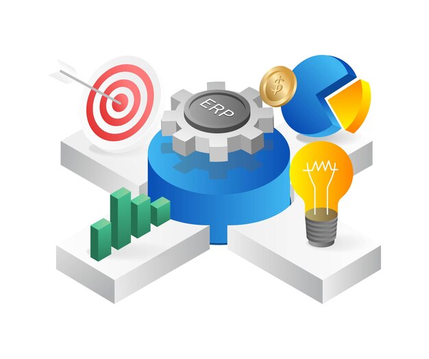 Pianificazione delle risorse aziendali erp business circle concetto di illustrazione 3d piatta isometrica