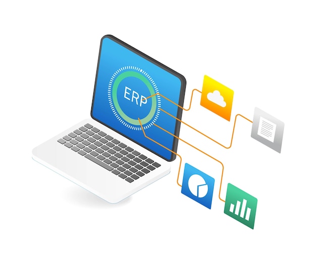 エンタープライズ リソース プランニング ERP ビジネス ネットワーク等尺性フラット 3 d イラスト コンセプト