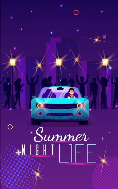 Vector entertaining poster inscription summer night life