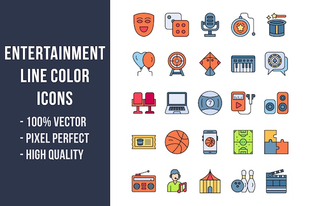 Icone a colori della linea di intrattenimento