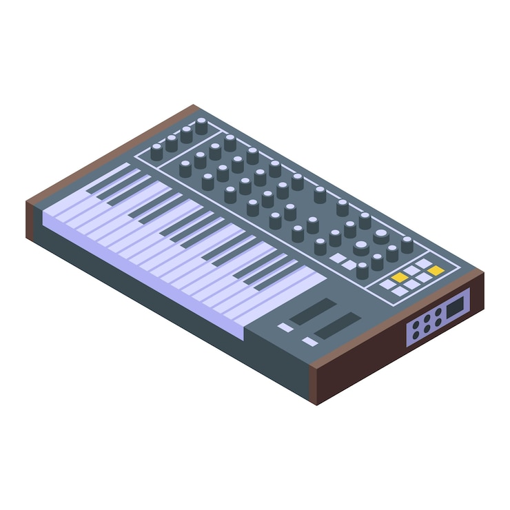 Vector entertainment synthesizer icon isometric vector dj music melody classical