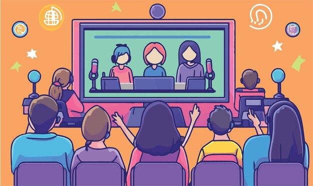 Vector enthusiastic fans engaged in a livestream experience