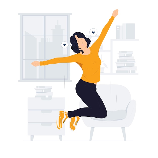 Enthusiastic happy woman jumping with joy concept illustration