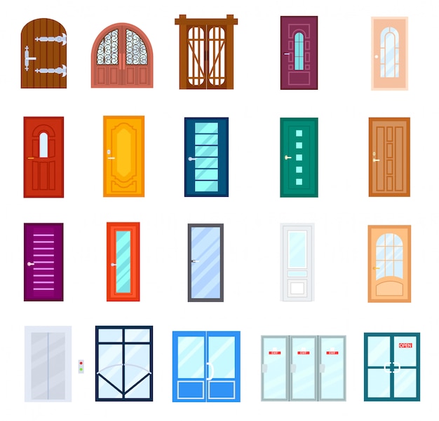 Vector entrance door isolated  set in flat design