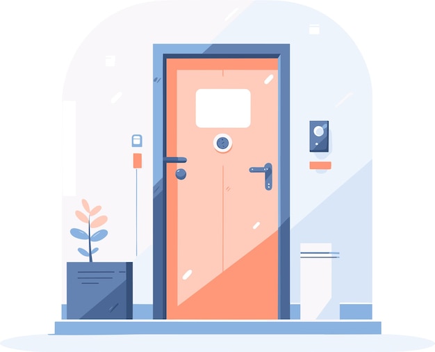 Entrance doors to offices and homes in UX UI flat style isolated on background