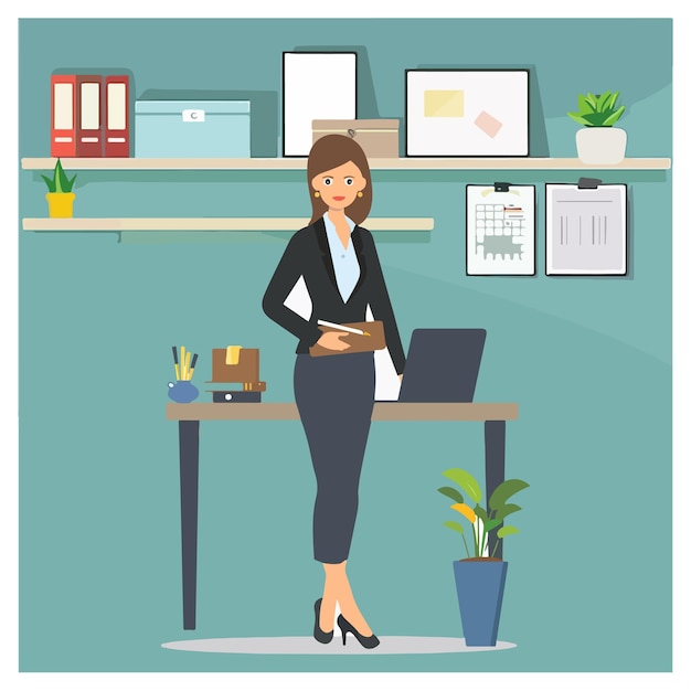 Vector entrepreneur character corporate women women in office space