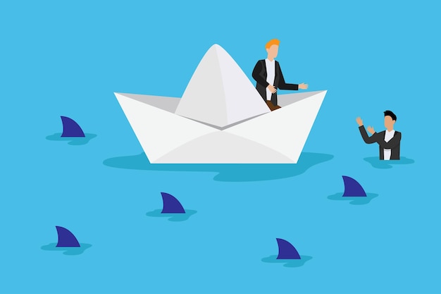 ベクトル 起業家は溺れる男を紙のボートに乗せるのを助ける