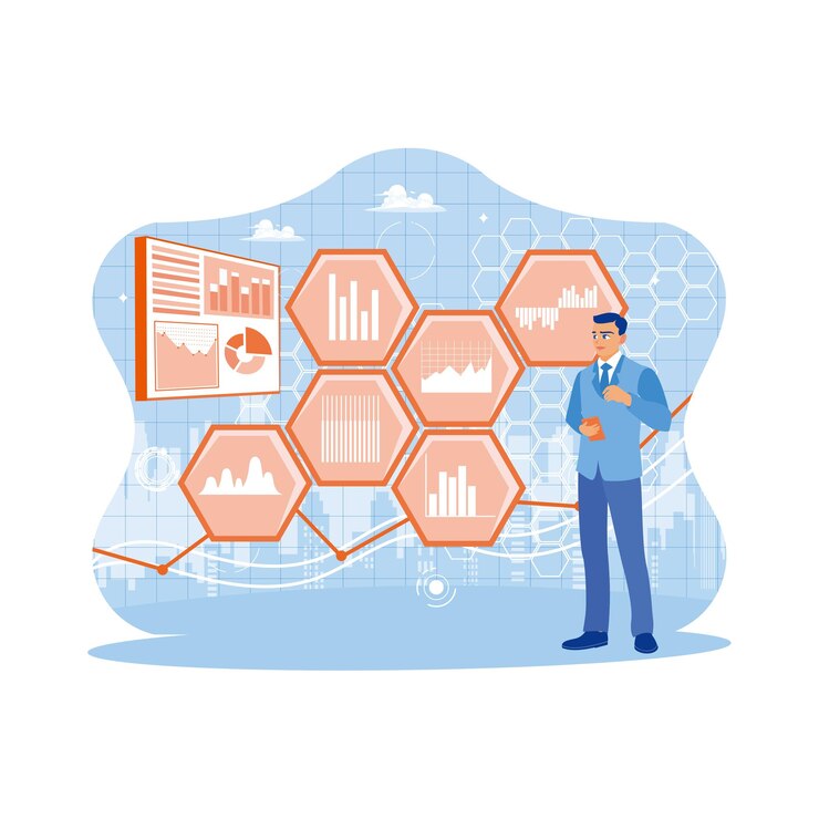 Vector entrepreneurs use new technology and innovation in marketing technology and finance concept