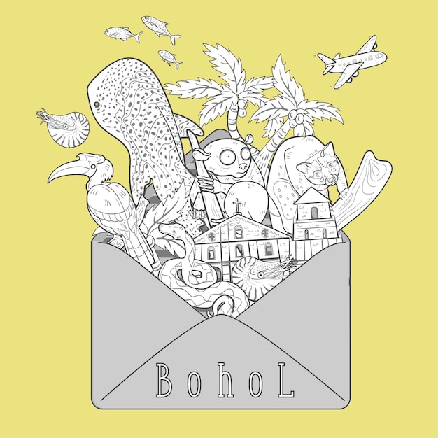 Envelop geïsoleerd op gele achtergrond Vector illustratie Elementen Briefpapier Bohol island
