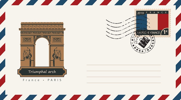 Envelop met een postzegel met Triomfboog