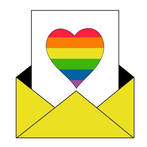 Envelop met letter en regenbooghart in kleuren van vlag LGBT LGBTQ-trotsvlag in regenboogkleuren