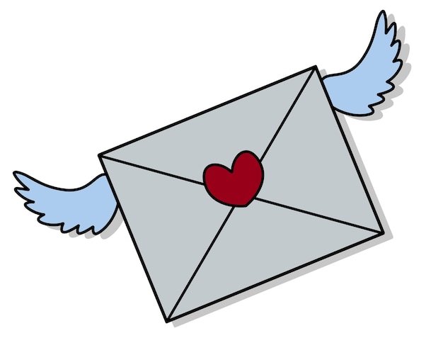 Envelop met vleugels in cartoonstijl Bedruk een bericht in de vorm van een hart Brief aan dierbaren