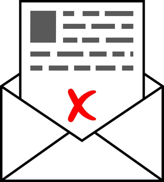 Vector envelope brief slecht droevig nieuws rood kruis document afgewezen