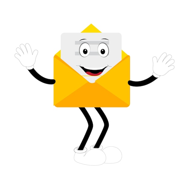 Envelope cartoon mascotte personage illustratie punten met een gebaar van de hand retro komische boodschap