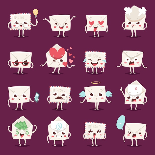 Envelope character emotions face vector illustration.