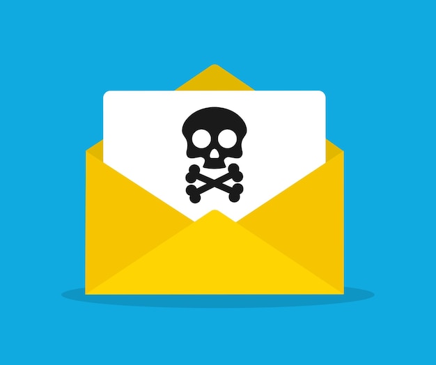 Envelope document and skull. Virus, malware.  illustration