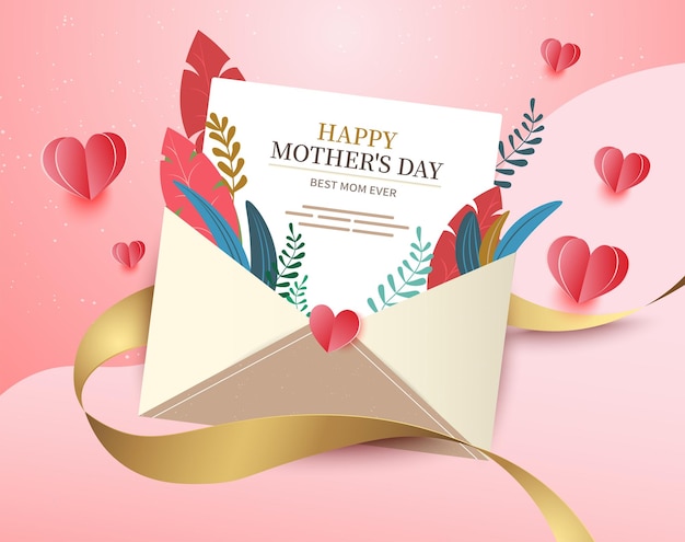 Envelope filled with various flowers with text Happy Mothers Day vector illustration