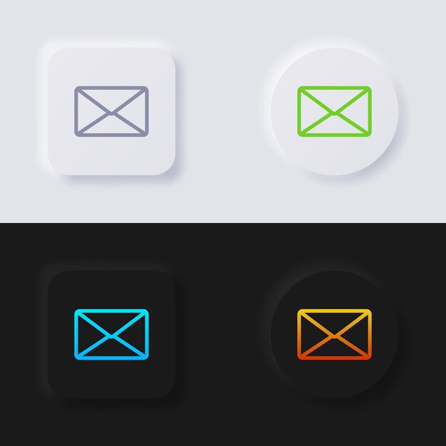 Envelope icon set, Multicolor neumorphism button soft UI Design for Web design.