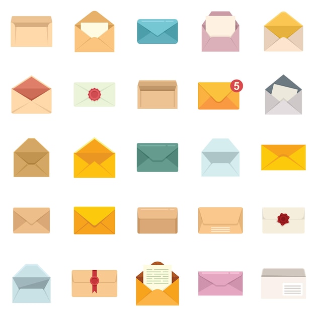 Envelope icons set flat vector Blank mail