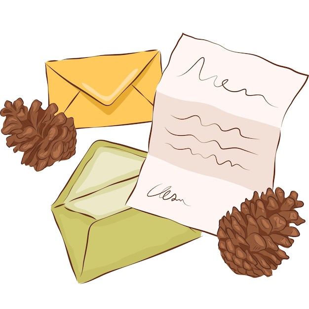 Vector envelope and letter with pine cone autumn fall clipart illustration