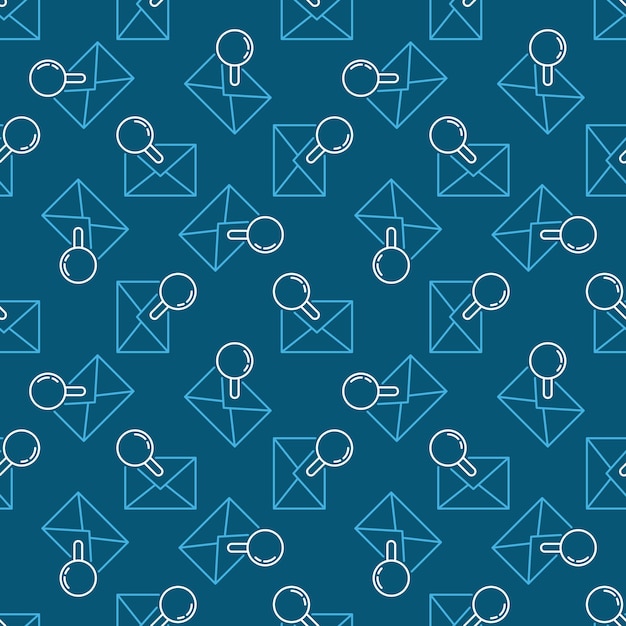 Envelope and magnifying glass vector outline seamless pattern