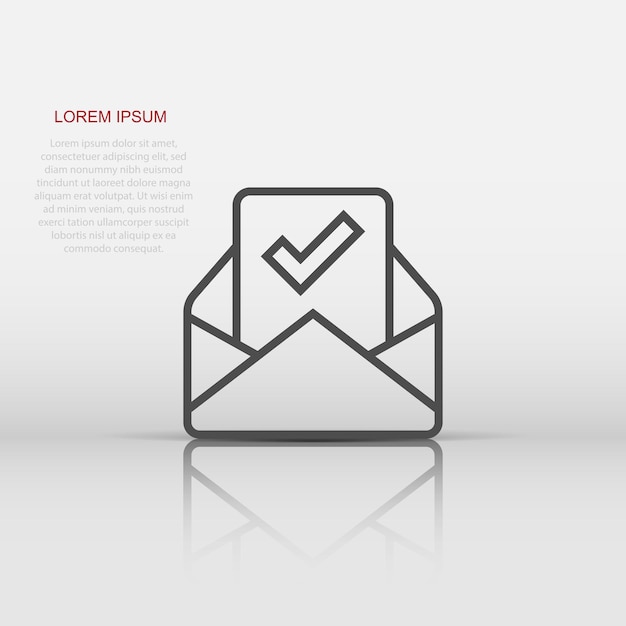 Envelope met bevestigd document icoon in vlakke stijl Controleer vector illustratie op witte geïsoleerde achtergrond Ontvang bedrijfsconcept