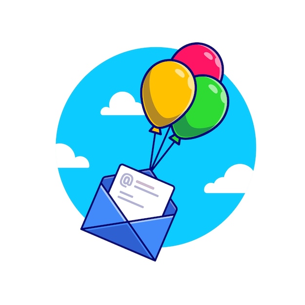 Vector envelope and paper flying with balloons cartoon  icon illustration. office equipment icon concept