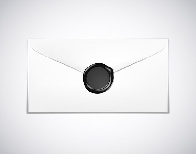 Envelope paper with black wax seal stamp isolated