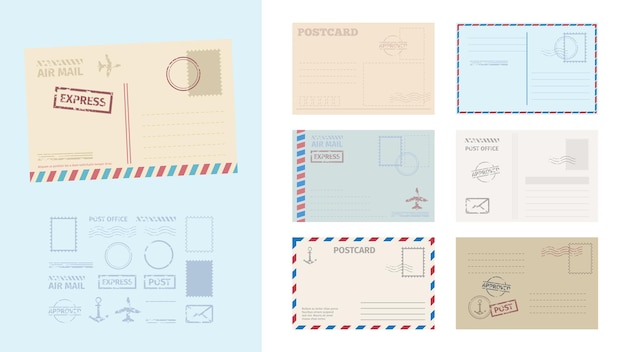 Envelope postcard template set illustration