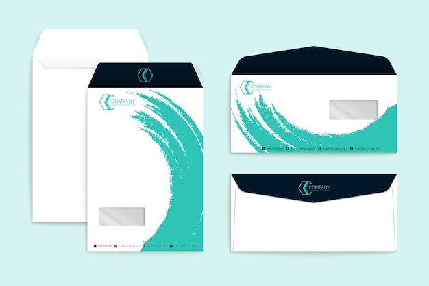 Vector envelope sky blue watercolor splatter brand identity template