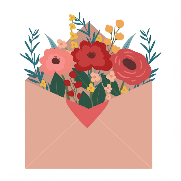 Envelope with blooming flower