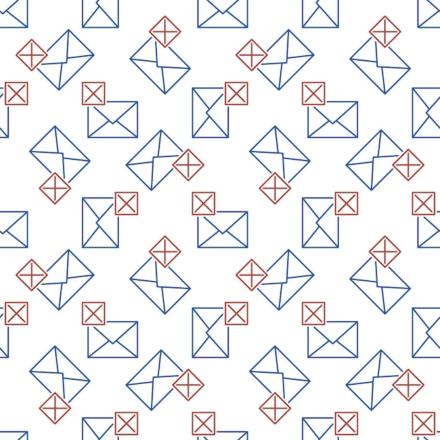 Vector envelope with cross sign vector delete email concept outline seamless pattern