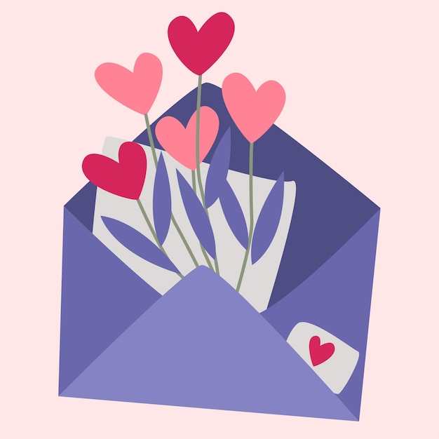 An envelope with flowers . Vector image in boho style. valentine's day. A greeting card with a declaration of love.