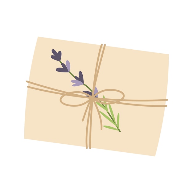 Envelope with hand drawn lavender flowers Vector illustration Simple flat style