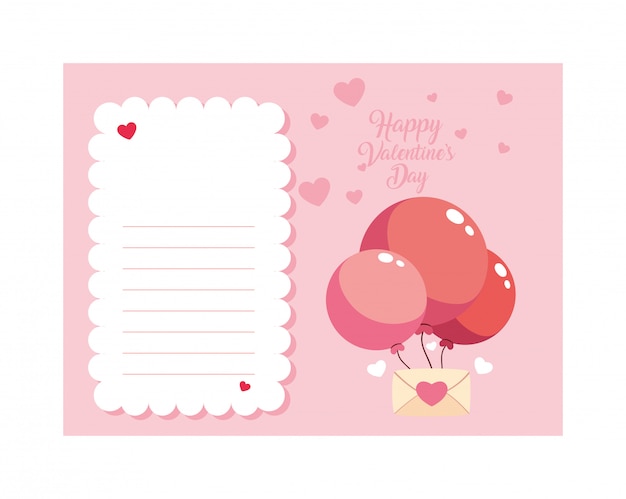 ヘリウム風船付き封筒、バレンタインの日カード