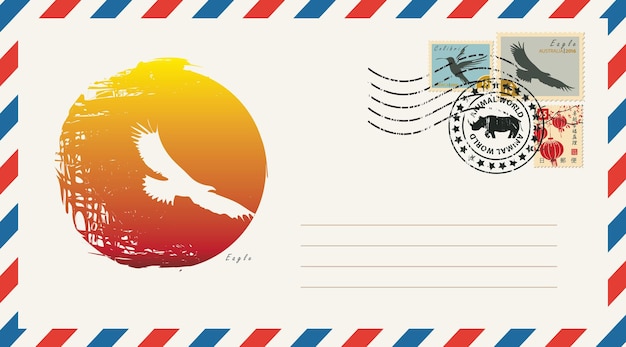 Vector envelope with a postage stamp with eagle