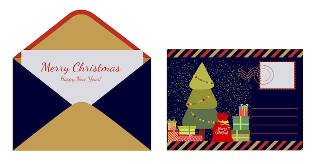 An envelope with a postcard and the inscription Merry Christmas and New Year