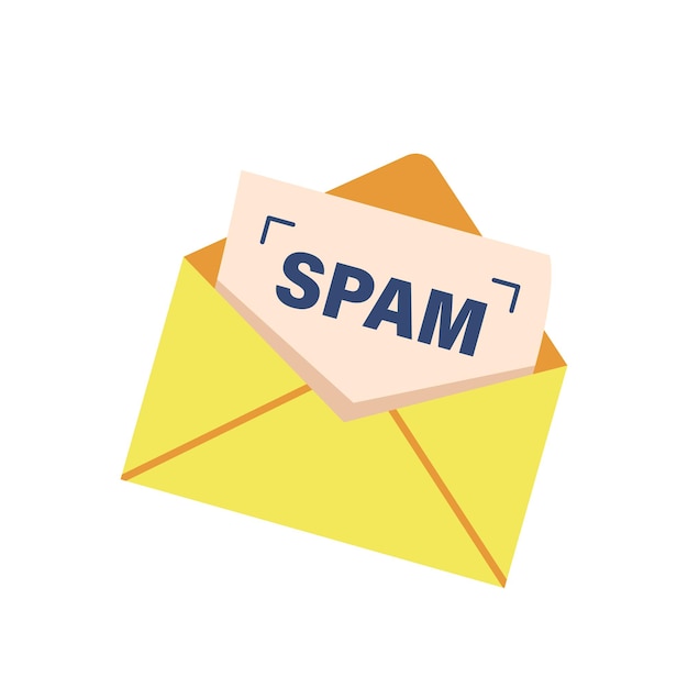 白い背景に分離されたスパムの封筒電子メール警告ウイルス著作権侵害ハッキングとセキュリティの概念