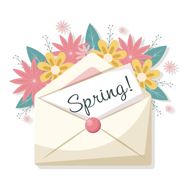 Vector envelope with a spring card flowers on the background cute vector illustration in flat style