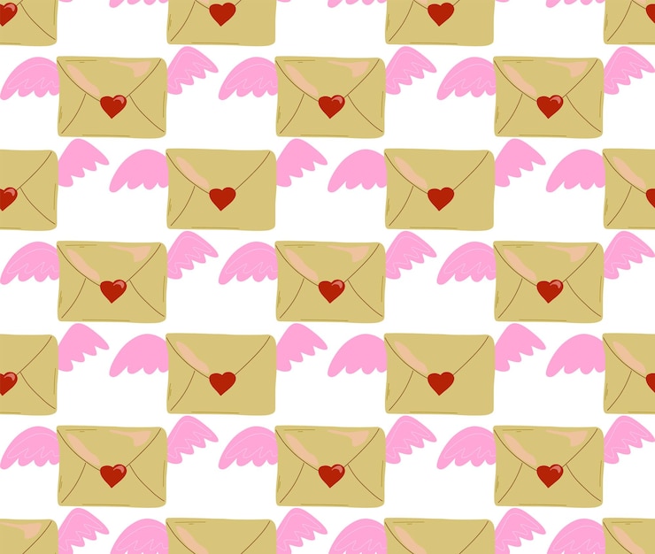 Vector envelope with wings and heart valentines day feb 14 festive seamless pattern vector background