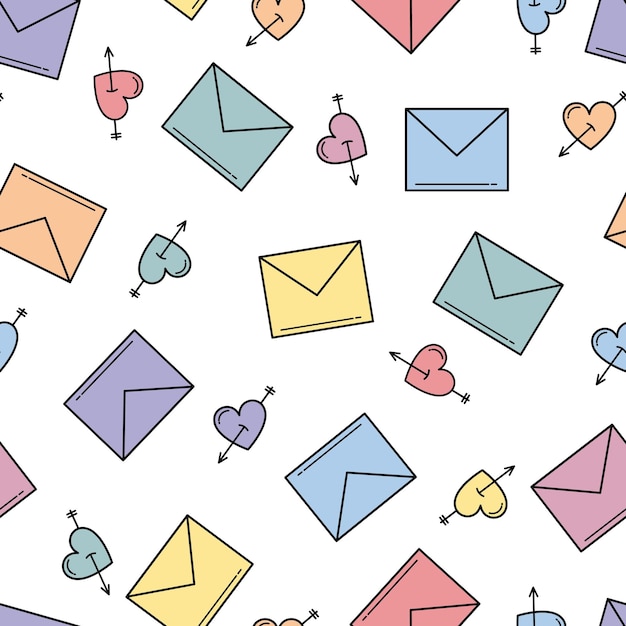 Envelopes and Hearts seamless pattern