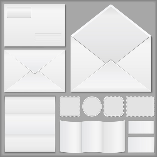 Vector envelopes, paper and postage stamps