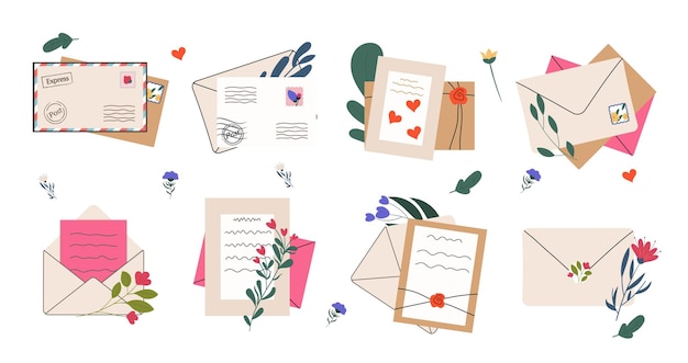 Envelopes with flowers set