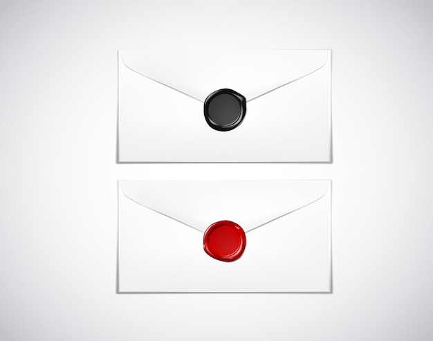 Vector enveloppapier met rode zwarte waszegelzegel geïsoleerd