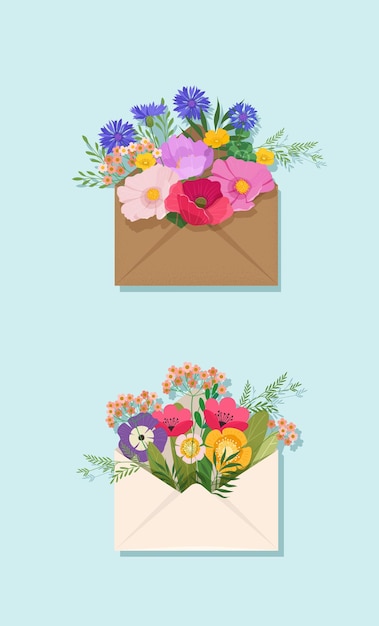 Enveloppen met lentebloemen erin Vectorillustratie