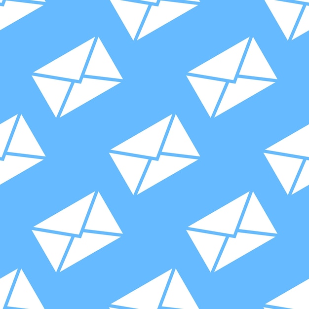 Enveloppen vector naadloos patroon Witte silhouetten op blauwe achtergrond