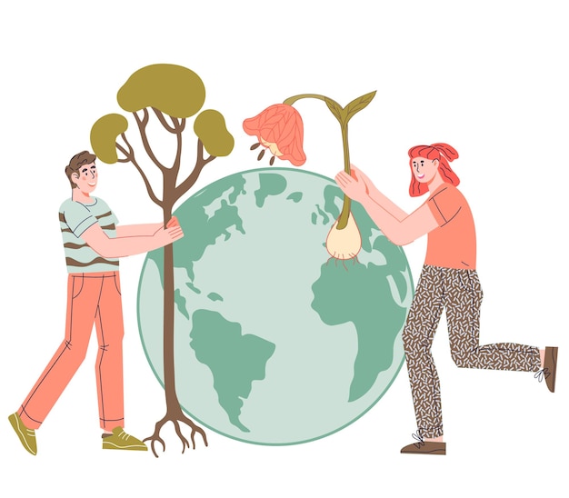 environment ecology and save the earth concept with volunteers planting trees
